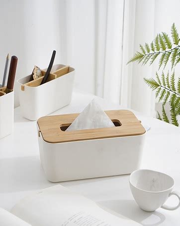 WENGTY Bamboo Cover Plastic Tissue Box Holder Tissue Paper Holder Box ...