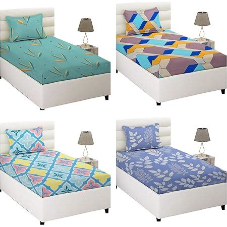 VAS COLLECTIONS Prime Combo Pack of 4 Single Bedsheets with 4 Pillow ...