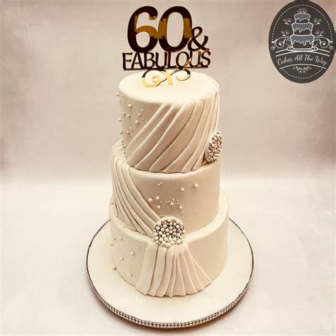 3-Tier White Drapes 60th Birthday Theme Cake – Cakes All The Way