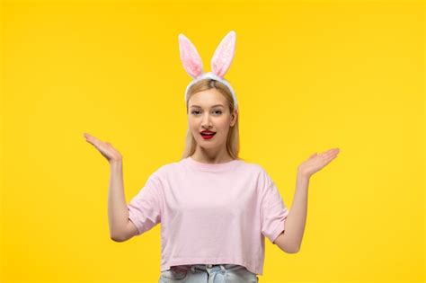 Free Photo | Easter cute young blonde girl wearing pink bunny ears ...