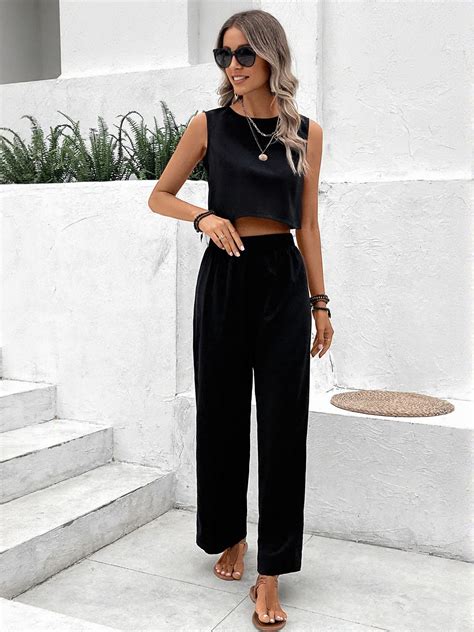 Shop Black Crop Top And Pant Co Ord Set - for Women | OUTZIDR | Gen-Z Style