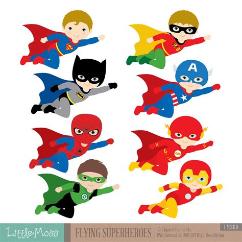 Flying Superhero Clipart Superheroes Kids Clipart | Etsy