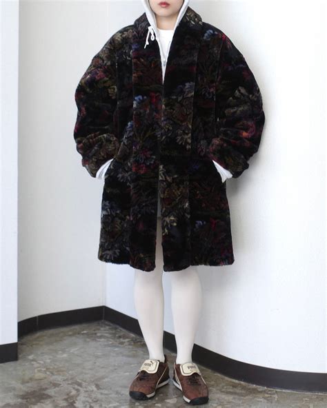 1980's "DONNYBROOK", Beautiful botanical pattern faux fur coat made in ...