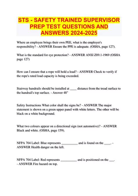 STS - SAFETY TRAINED SUPERVISOR PREP TEST QUESTIONS AND ANSWERS - STS ...