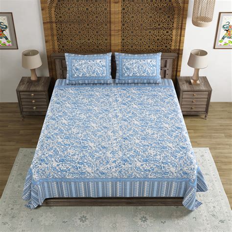 BLOCKS OF INDIA Sanganeri Print Cotton Viscose Economy King Size Bedsh ...