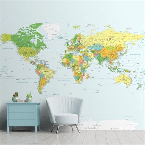 Detailed Political World Map Wallpaper for Walls Sparkla N Shine Series ...