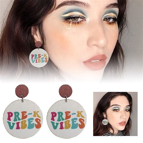 “Colorful Alphabet Grade Earrings Cute Student And Teacher Wooden Studs ...