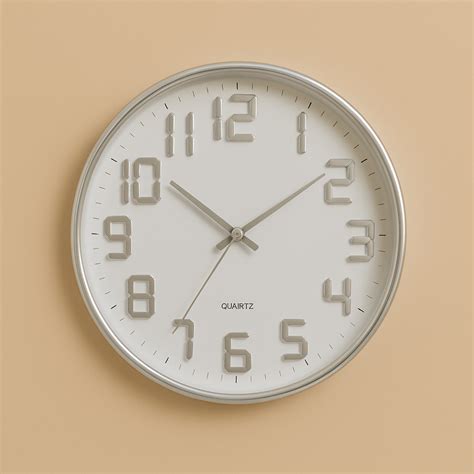 HOME DECOR Modern Silver Rim Wall Clock with 3D Embossed Numbers | Sil