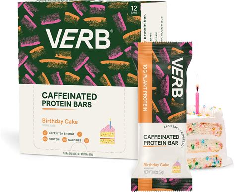 Amazon.com : Verb Energy - Birthday Cake Caffeinated Protein Bars - 190 ...
