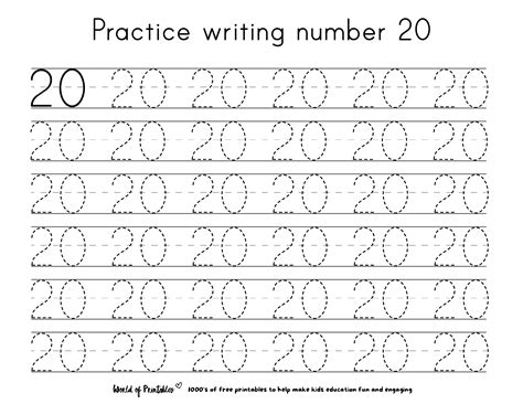 Tracing Numbers 1 20 Worksheets For Kindergarten - Free Printable Download