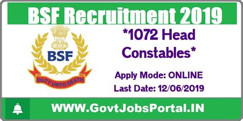 BSF Head Constable Recruitment 2019 - 1072 Head Constable Posts