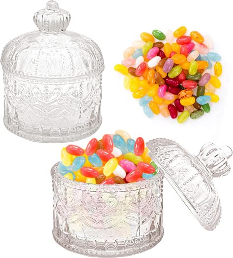 WSAMJIN Pack of 2 Candy Glass Jars, Crystal Glass, Candy Tableware with ...