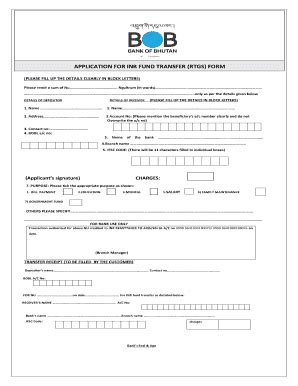 Fillable Online APPLICATION FOR INR FUND TRANSFER (RTGS) FORM Fax Email ...