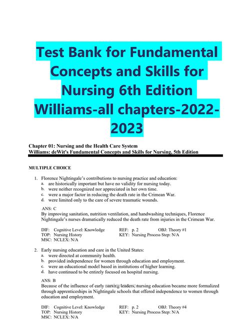 SOLUTION: test bank for fundamental concepts and skills for nursing 6th ...