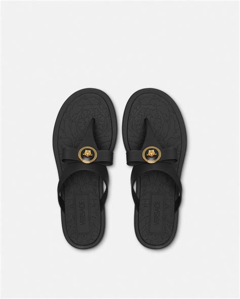 Gianni Ribbon Sandals Black,Gold | VERSACE