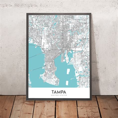 Modern City Map of Tampa, FL: Downtown, Ybor City, Bayshore, Airport ...