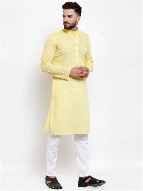 Jompers Men Yellow Chikan Kurta with Churidar ( JOKP 561 Yellow ...