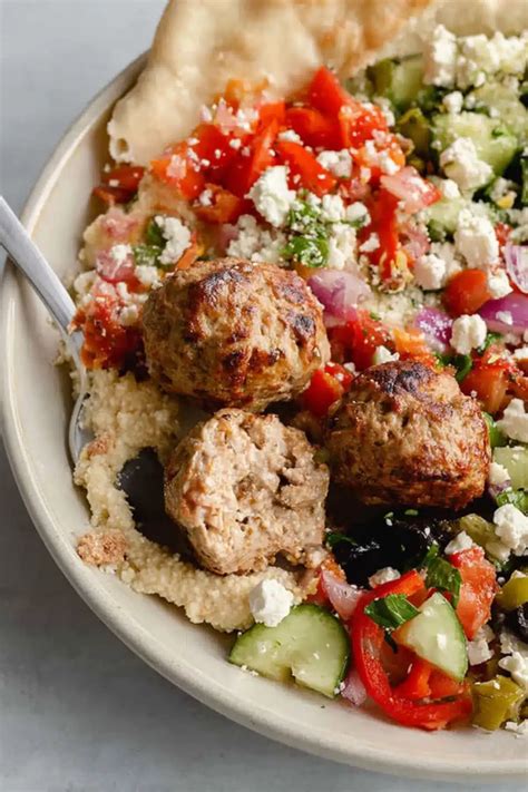 Healthy Turkey Feta Meatballs (Greek) - bakewithlina.com