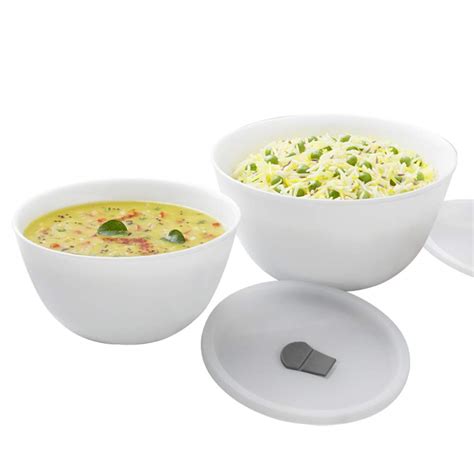 Larah by BOROSIL Opalware Glass Solid Bowl with Lid - 750ml, Set of 2 ...