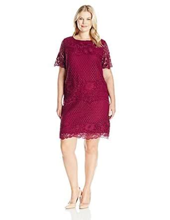 Buy Julia Jordan Women's Plus Size Short Sleeve Sheath, Wine, 20W at ...