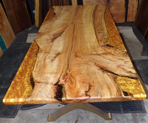 Available: 7' x 40" Figured Maple Table with Gold Epoxy - Lancaster ...