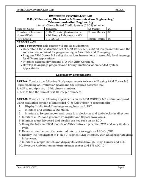 ARM LAB manual 2019 - its good - EMBEDDED CONTROLLER LAB B., VI ...