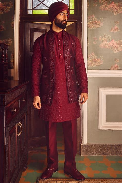 Buy Ruby Chanderi Embroidered Open Kurta Bundi Set Online Today – Asuka ...