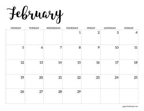 Free Printable February 2025 Calendar Pdf Monday To Sunday