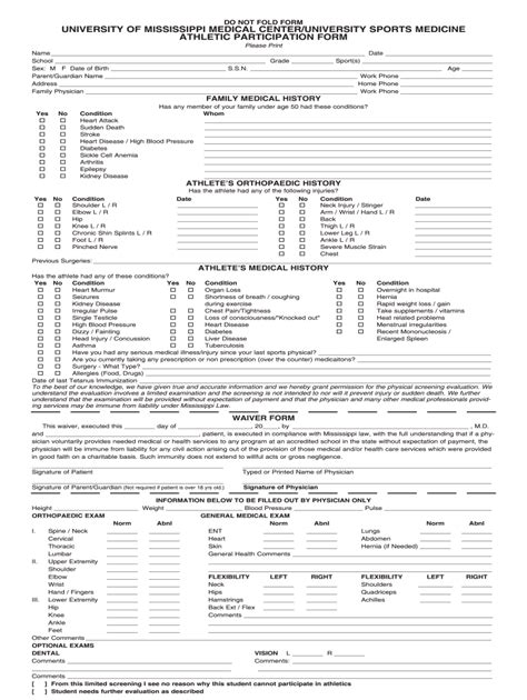 University of Mississippi Medical Center Athletic Participation Form ...