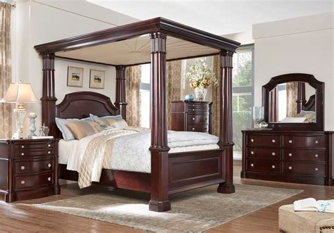 Dumont 7 Pc Dark Cherry Wood King Bedroom Set | Canopy bedroom sets ...