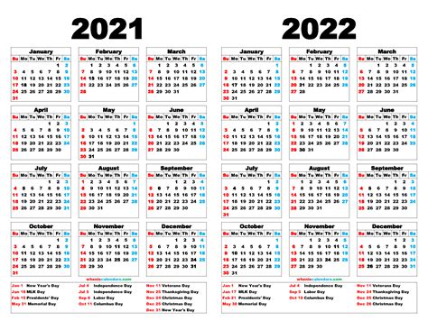 Printable 2021 And 2022 Calendar Two Year (12 Templates)