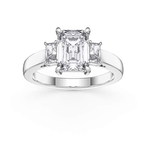 Princess 2ct White Sapphire Emerald Cut 10K White Gold Three Stone ...