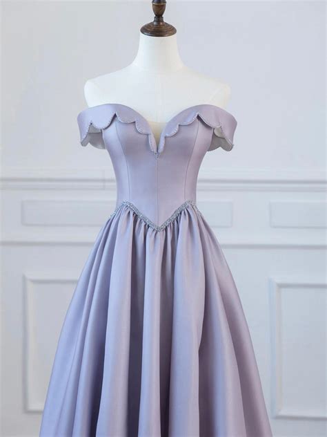 A-Line Satin Floor Length Long Prom Dress, Off the Shoulder Evening ...