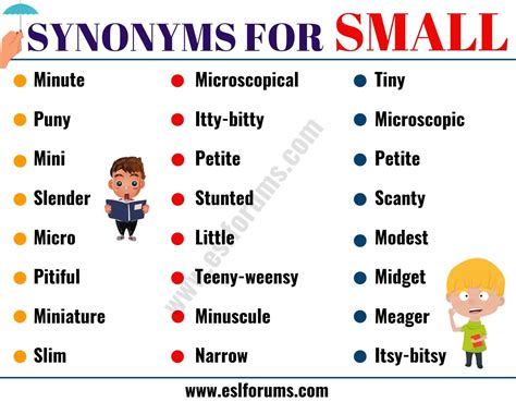 Other Words for SMALL: 25 SMALL Synonyms with Examples - ESL Forums