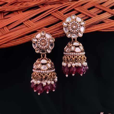 Ruhani Pearl Jhumka Earrings- Wine – The Shopping Tree
