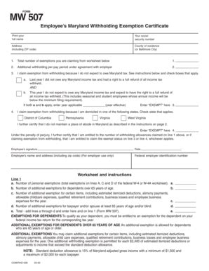 Maryland Withholding Exemption Certificate - Blank Fillable Template ...