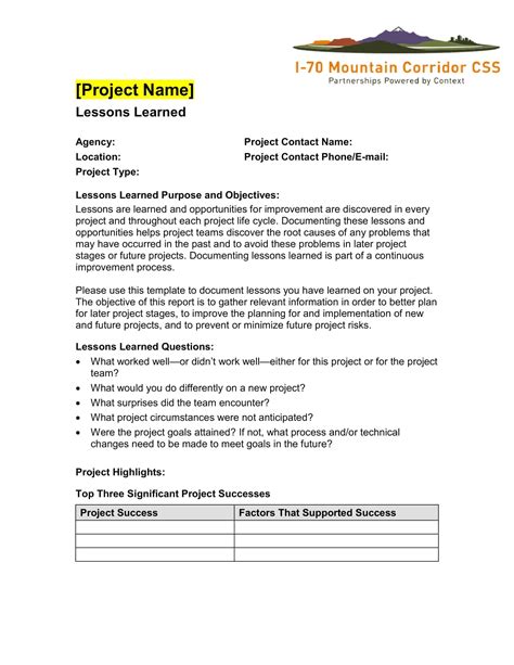 Image result for Project Lesson Learned Format