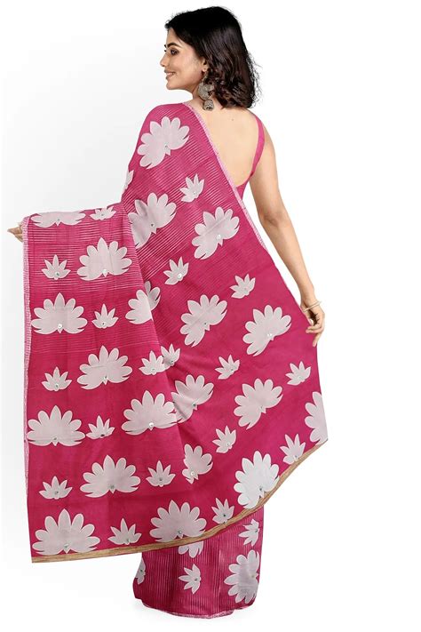 Buy Pink mirror work Applique Saree on Noyel fabric | Handloom Saree ...