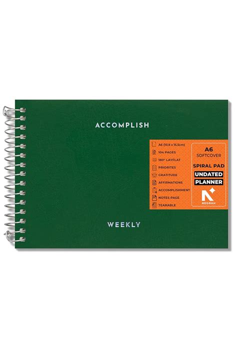 NEORAH—A6 Undated Spiral Weekly Planner Pad | 104 Pages | 10.8 x 15.5 ...