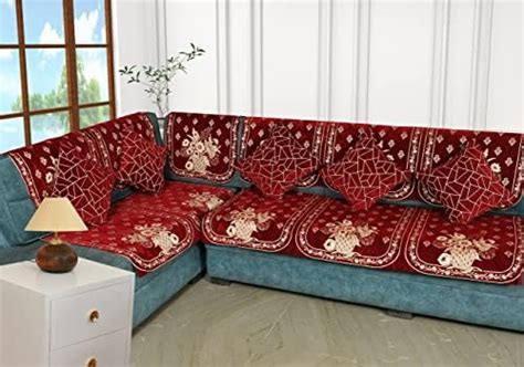 Dazzling Decor Velvet L Shape Sofa Covers Set with 5 Cushion Covers ...