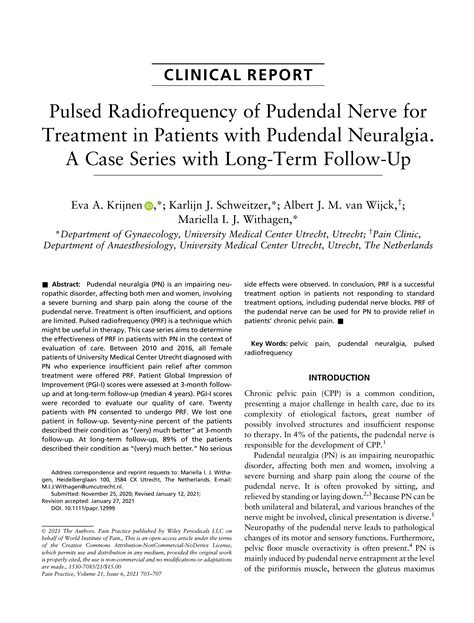 Pulsed Radiofrequency of Pudendal Nerve for Treatment in Patients with Pudendal Neuralgia. A ...