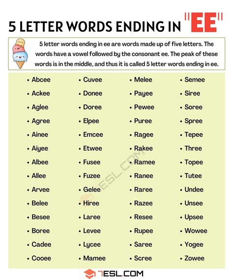 5 Letter Words Ending in EE (55 Words in English) • 7ESL