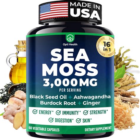 Amazon.com: Sea Moss Black Seed Oil Ashwagandha Ginger - Advanced Irish Sea Moss Capsules All in ...