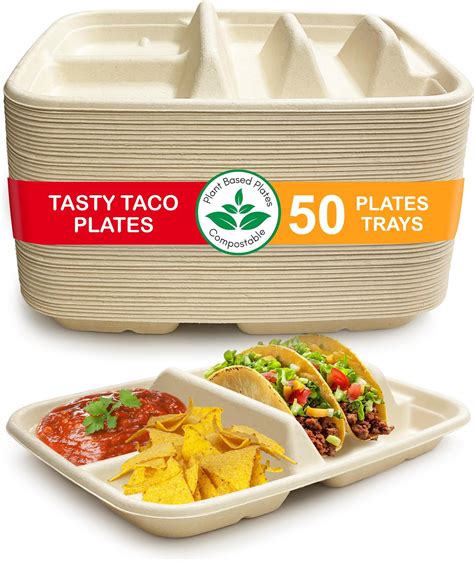 Amazon.com: Disposable Taco Plates for 2 Tacos & 2 Sides – 50 PACK ...
