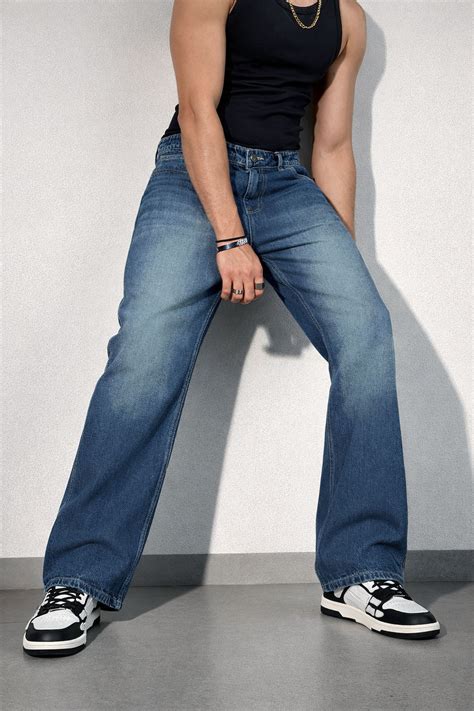 Worn Blue Whisker Wash Loose Straight Fit Jeans – Offduty India
