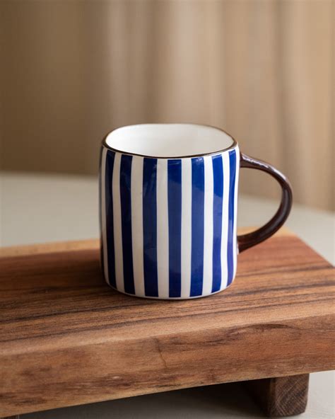 Cappuccino Mug Anafi Blue Stripe - Things I Like Things I Love