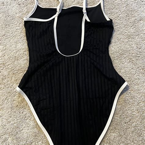 Aerie 1 piece black swimsuit with white outline and... - Depop