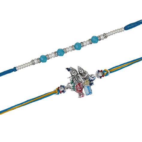 Buy eCraftIndia Set of 2 Radha Krishna & Pearls Designer Rakhis with ...