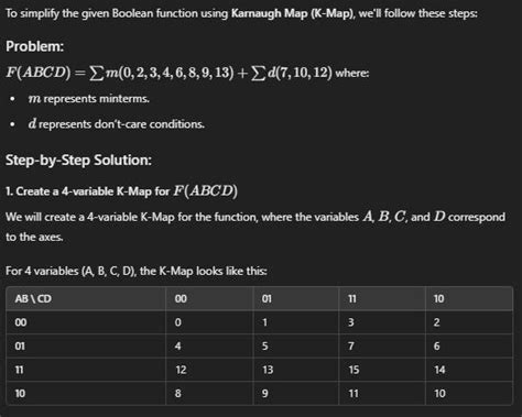 simplify the following using k map F(ABCD): Em (0,2,3,4,6,8,9,13) +Ed(7 ...