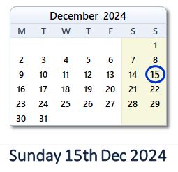 December 15, 2024 Calendar with Holiday info and Count Down - IND